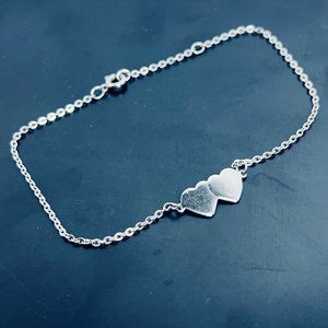 Vintage Silver Tone Double Heart Bracelet - Identity Sarah